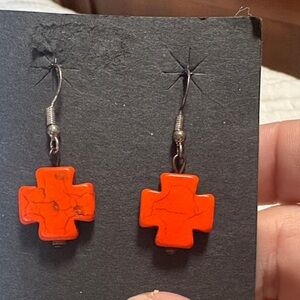 Orange Cross Earrings